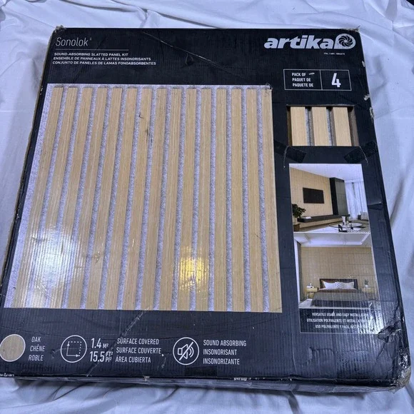 Artika Sonolok Sound Absorbing Slatted Panel Kit Oak Finish 4 Panels
